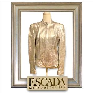 Escada Jacket Silver Crinkle Leather Vintage NWT
